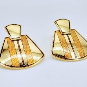 Retro Gold Geometric Earrings - Post Back